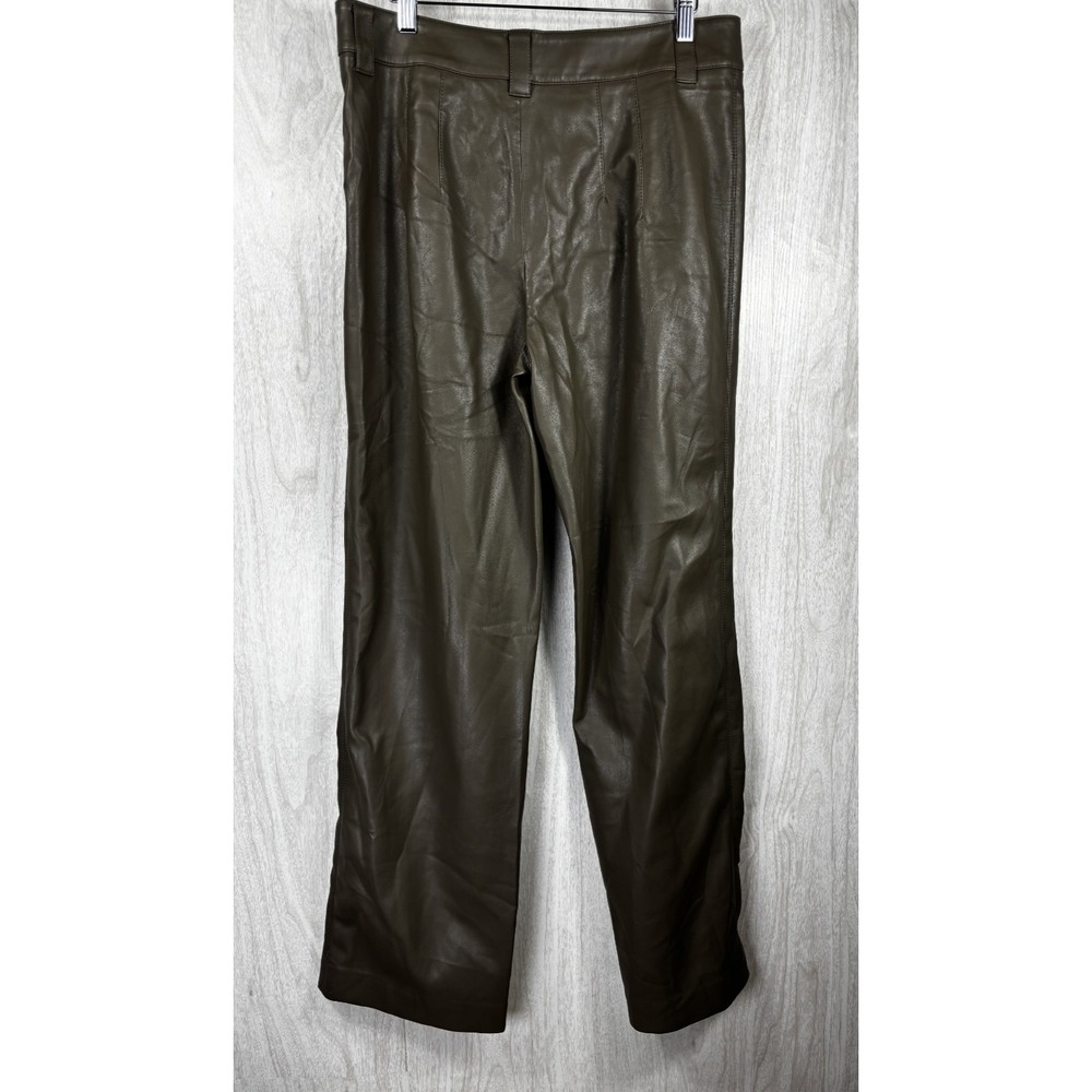 Zara Faux Leather Pants Womens L Khaki Brown High Rise Straight Leg Vegan Y2K - Picture 3 of 6